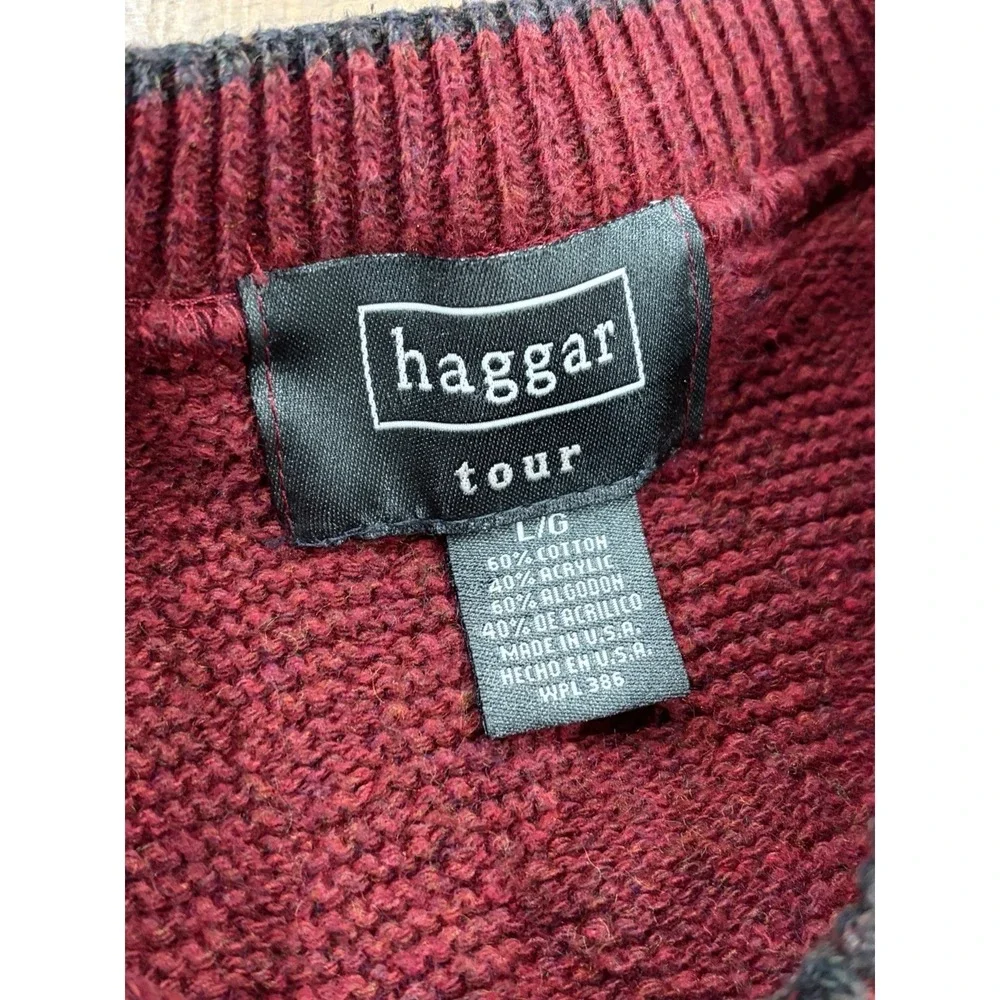 Vintage 90s Haggar Tour Heavy Knit Golf Sweater Embroidered Large Red Made In US